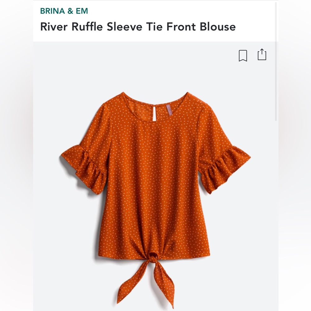 Stitch Fix Brina & Em Orange Polka Dot Tie Front Blouse
